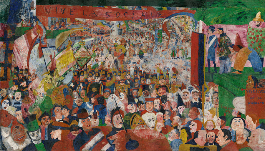 James Ensor — Christ's Entry into Brussels in 1889 | Fine Art Print shown to scale on a wall above a sofa