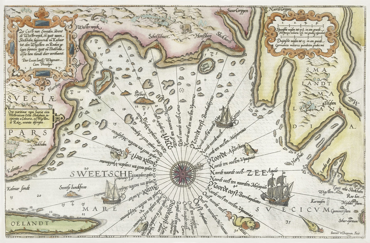 Joannes van Doetechum the Elder — Coast of Sweden between Kalmar and Stockholm | Antique Nautical Chart Print