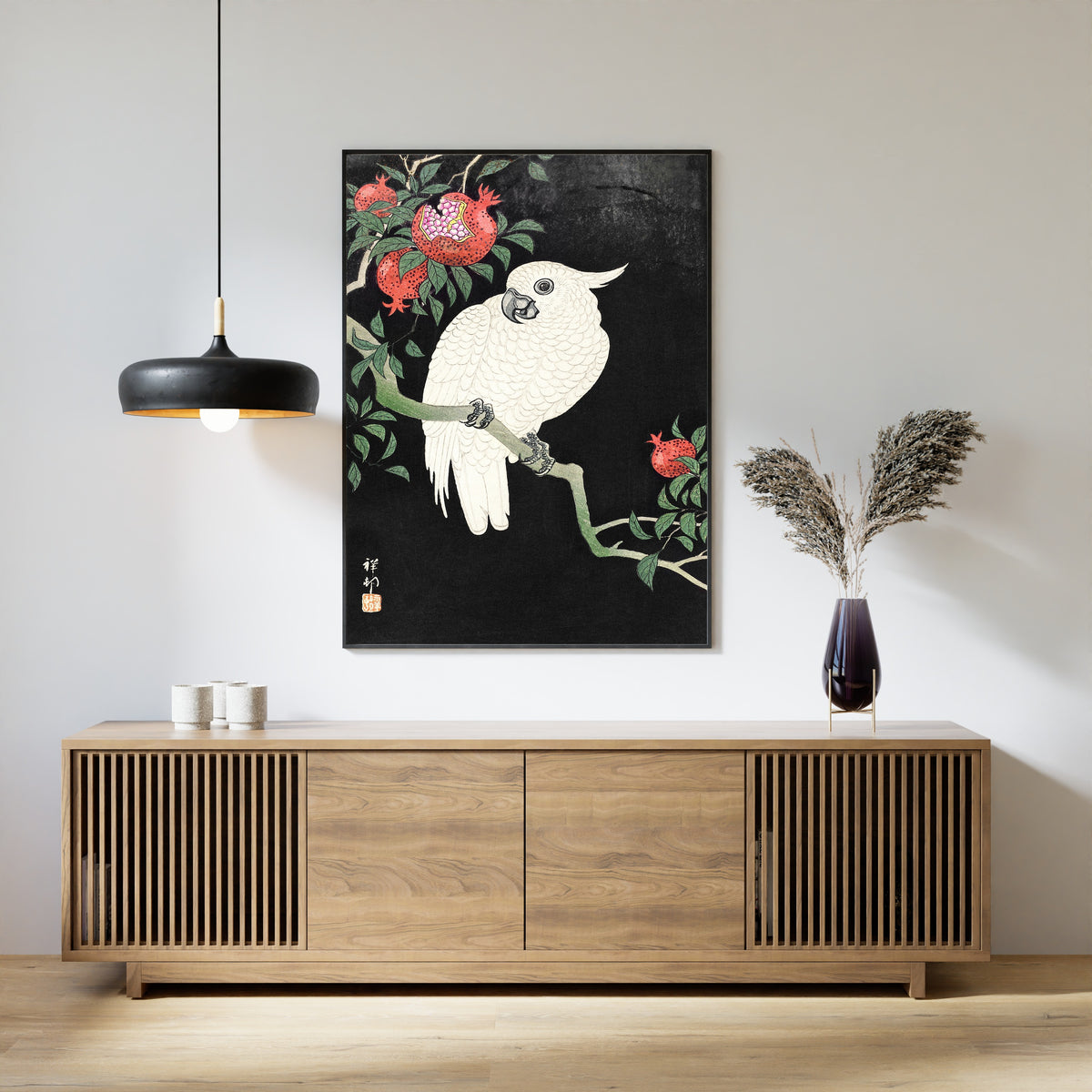 Ohara Koson — Cockatoo and Pomegranate | Japanese Bird & Flower Woodblock Print