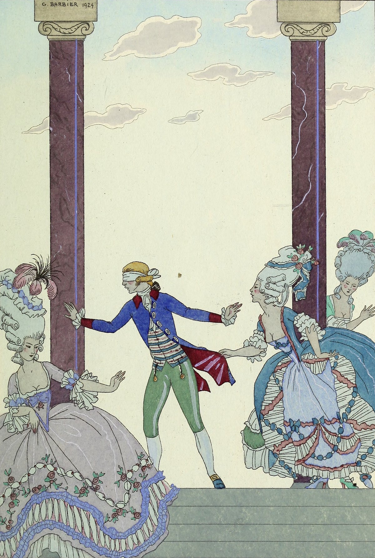 George Barbier — Colin-maillard [Blind Man's Buff] | Art Deco Fashion Print
