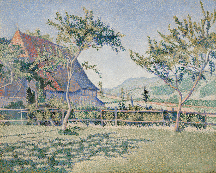 Paul Signac — Comblat-le-Château, the Meadow | Fine Art Print shown to scale on a wall above a sofa