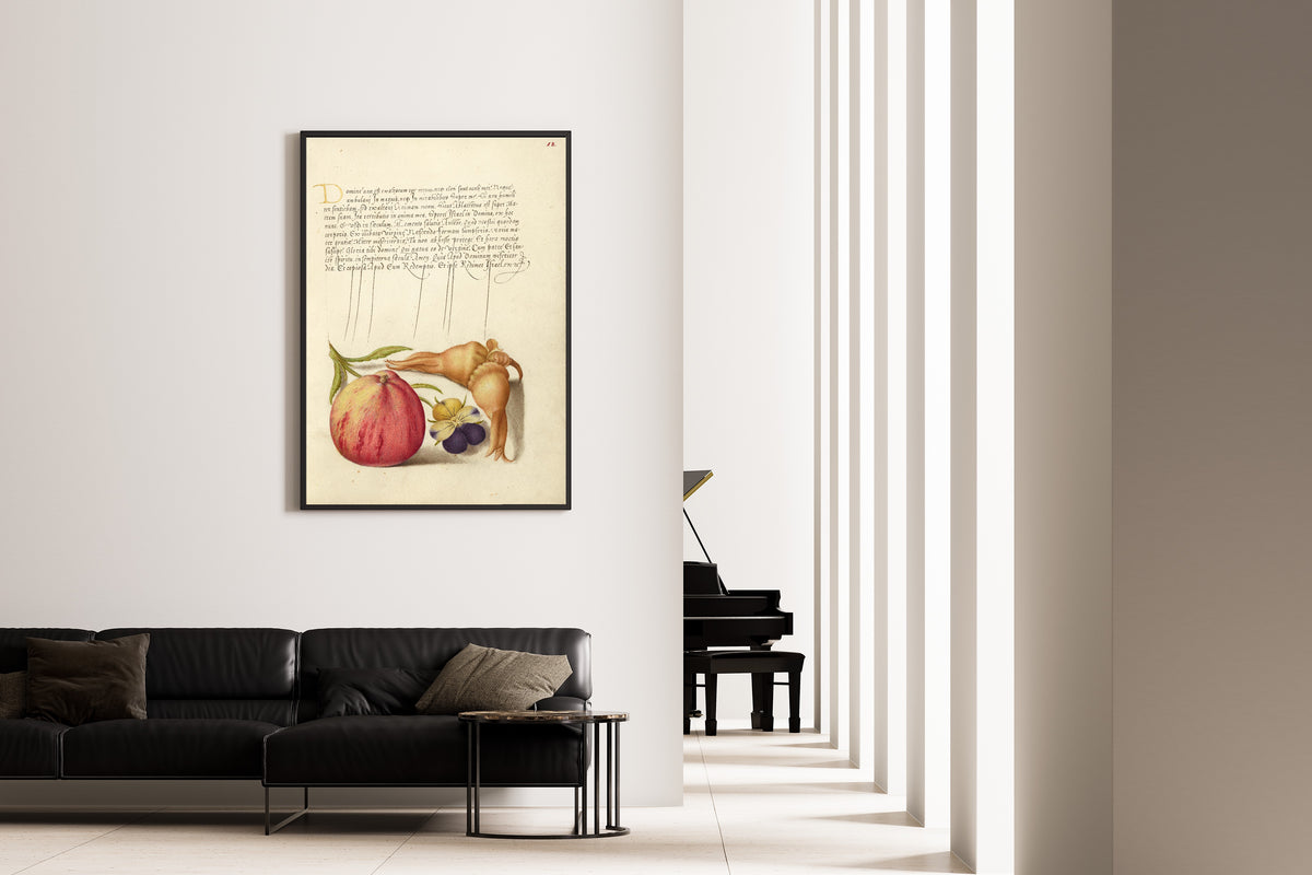 Joris Hoefnagel — Common Apple, European Wild Pansy, and Giant Filbert | Botanical Calligraphy Print