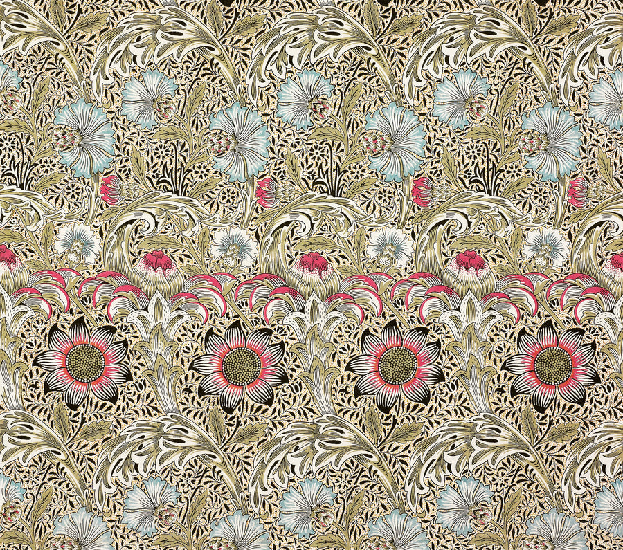 William Morris — Corncockle | Botanical Art Print shown to scale on a wall above a sofa