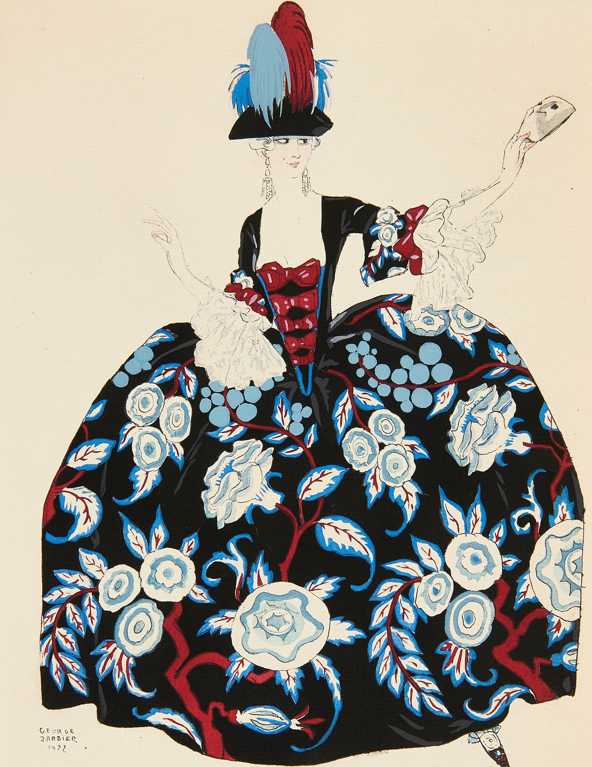 George Barbier — Costumes for theater (Lady with a Mask) | Art Deco Fashion Print