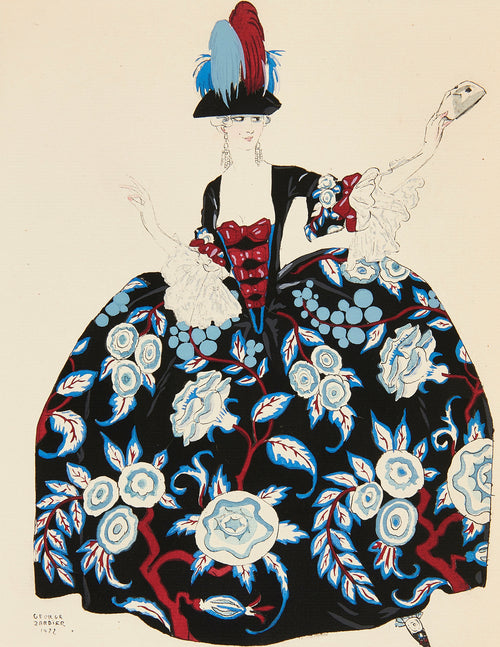 George Barbier — Costumes for theater (Lady with a Mask) | Art Deco Fashion Print