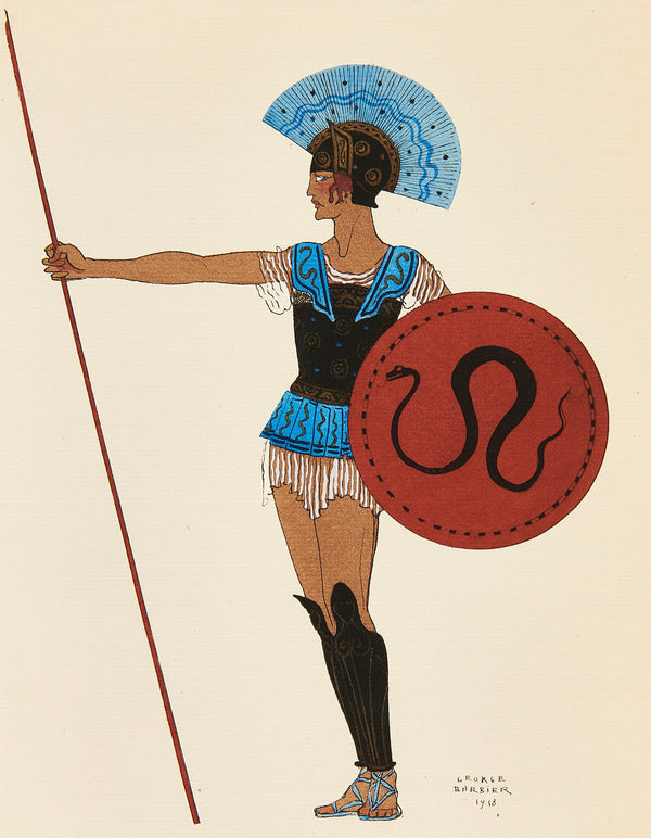 George Barbier — Costumes for theater (Warrior with Serpent Shield) | Art Deco Fashion Print