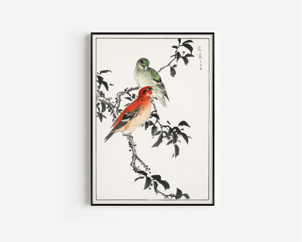 Numata Kashū — Crossbill | Japanese Bird & Flower Woodblock Print