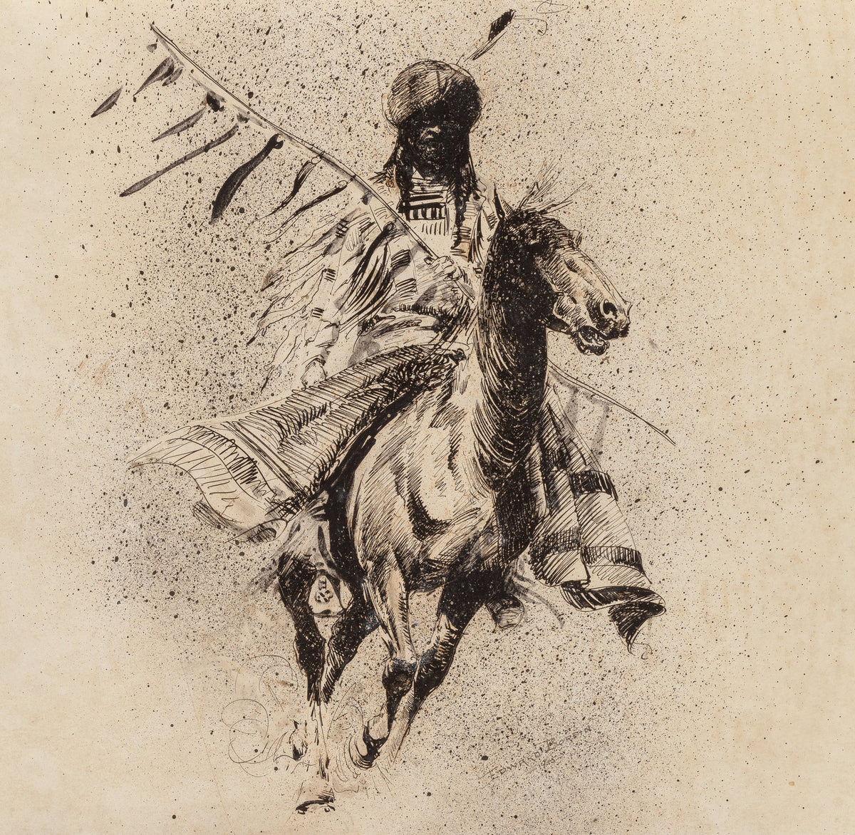 Edward Borein — Crow Indian Rider with Lance and Blanket | Western Art Print