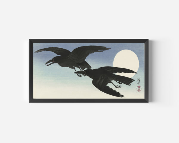 Ohara Koson — Crows at Full Moon (Two Crows in Flight) | Japanese Bird & Flower Woodblock Print