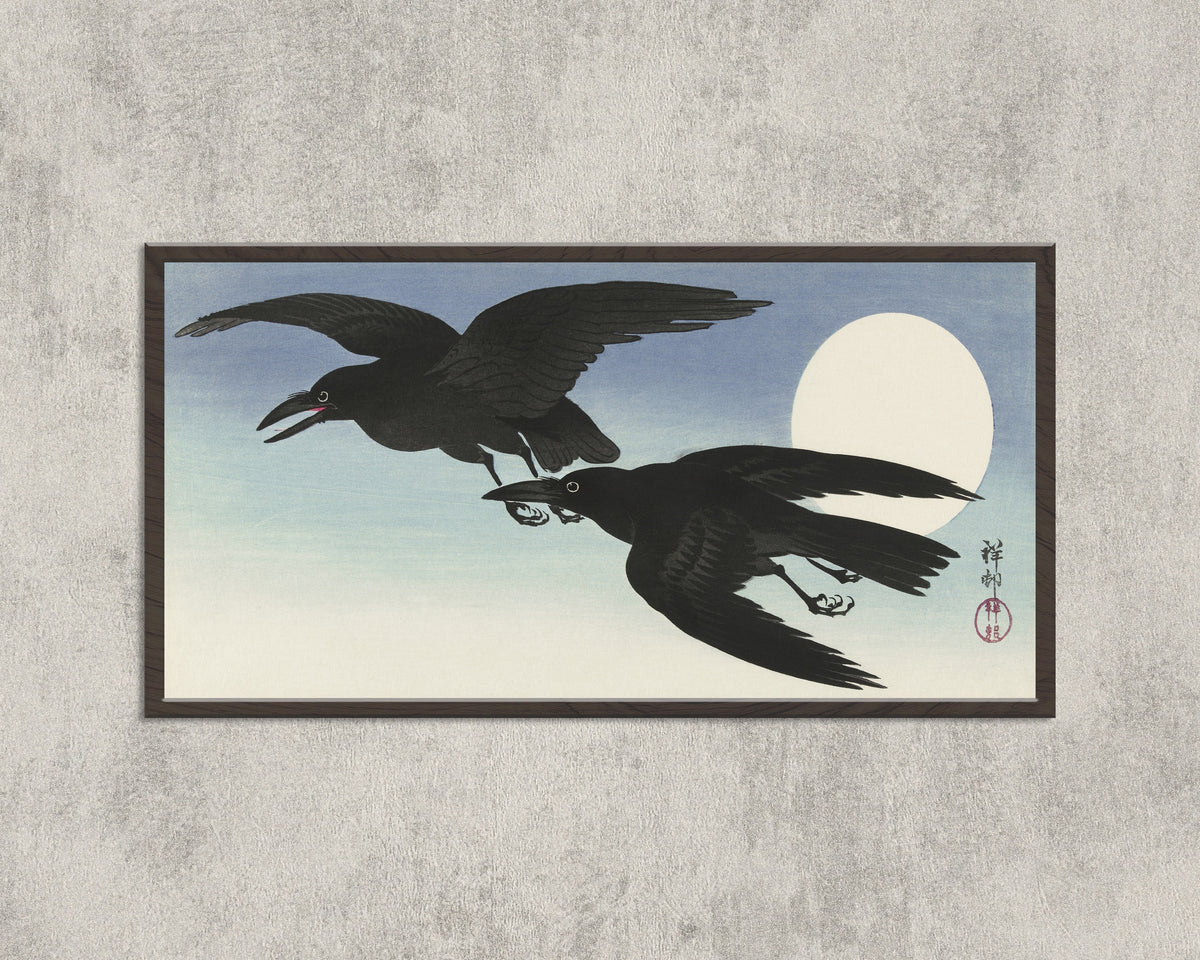 Ohara Koson — Crows at Full Moon (Two Crows in Flight) | Japanese Bird & Flower Woodblock Print