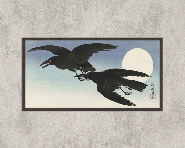 Ohara Koson — Crows at Full Moon (Two Crows in Flight) | Japanese Bird & Flower Woodblock Print