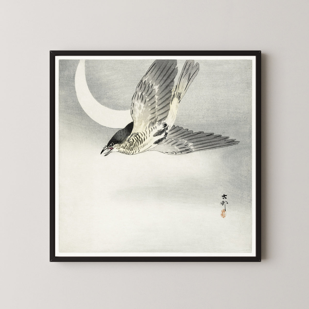 Ohara Koson — Cuckoo at Crescent Moon | Japanese Bird & Flower Woodblock Print