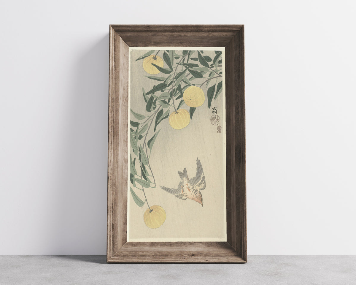 Ohara Koson — Cuckoo in the rain | Japanese Bird & Flower Woodblock Print