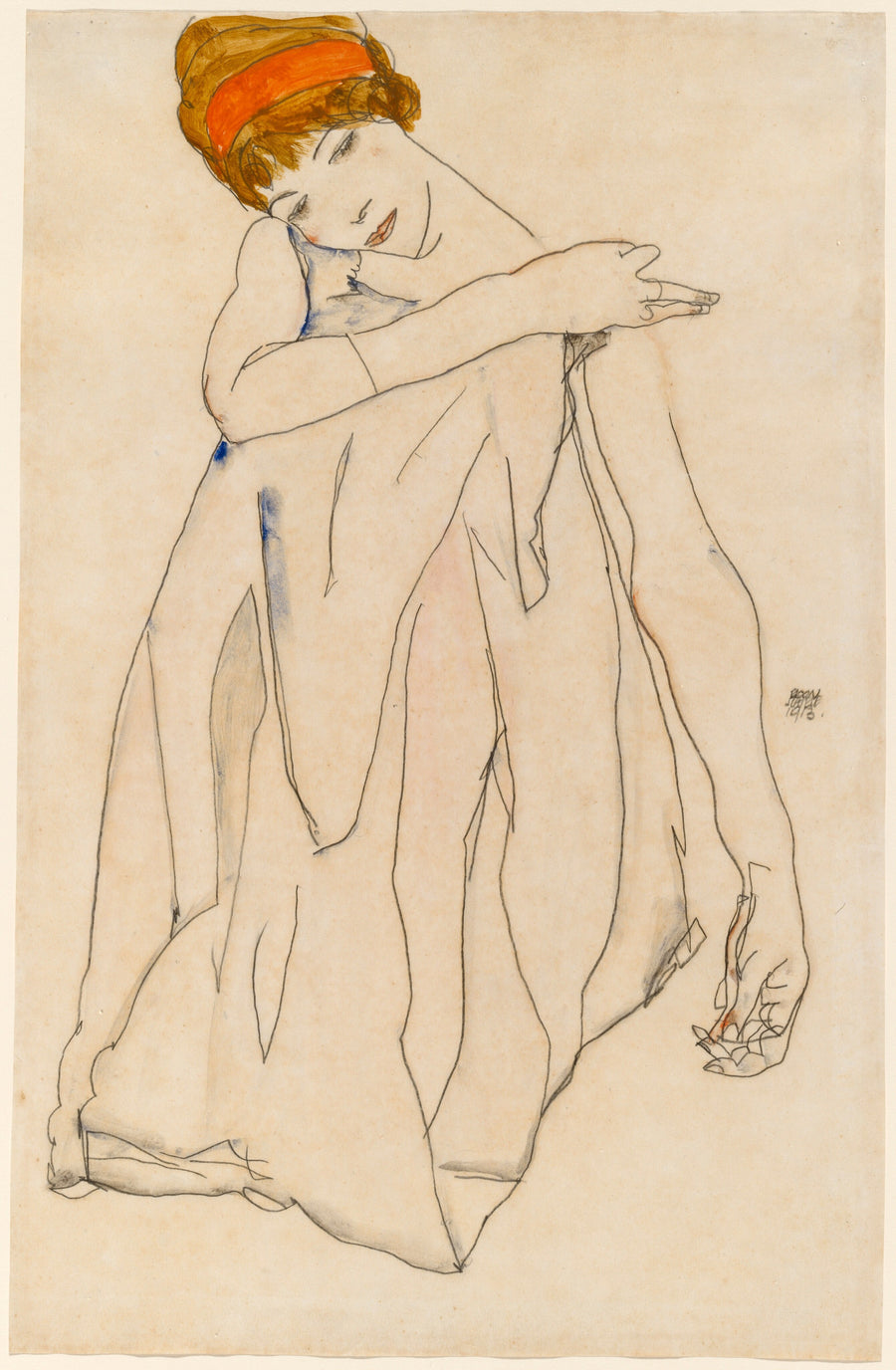 Egon Schiele — Dancer (Die Tänzerin) | Expressionist Fine Art Print shown to scale on a wall above a sofa