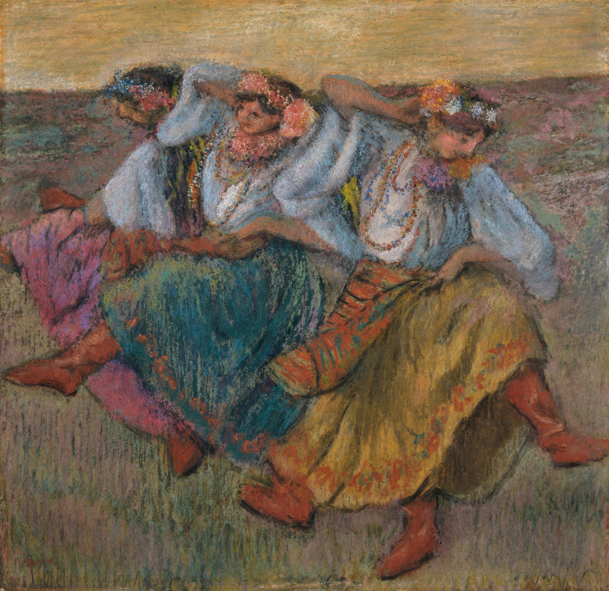 Edgar Degas — Dancers in Ukrainian Dress (Teal and Ochre Skirts) | Fine Art Print