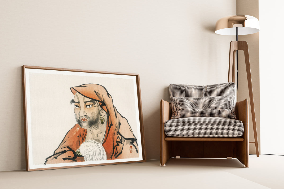 Kōno Bairei — Daruma (Bodhidharma) with a horsetail whisk | Japanese Woodblock Print (Ukiyo-e)