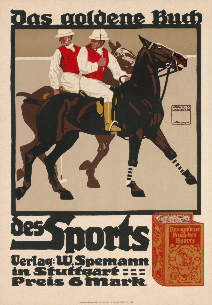 Ludwig Hohlwein — Das goldene Buch des Sports | Vintage Poster Print shown to scale on a wall above a sofa