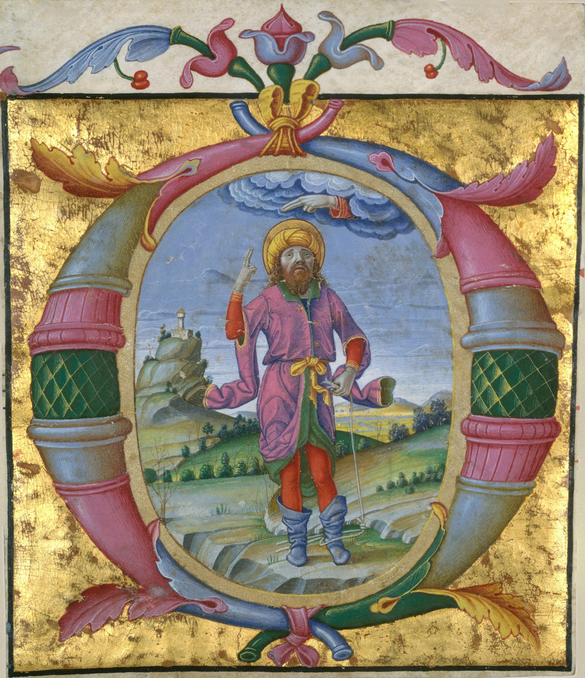Domenico Morone — David with His Foot in a Noose in an Initial O | Illuminated Initial Print