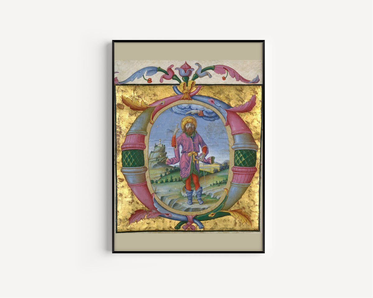 Domenico Morone — David with His Foot in a Noose in an Initial O | Illuminated Initial Print