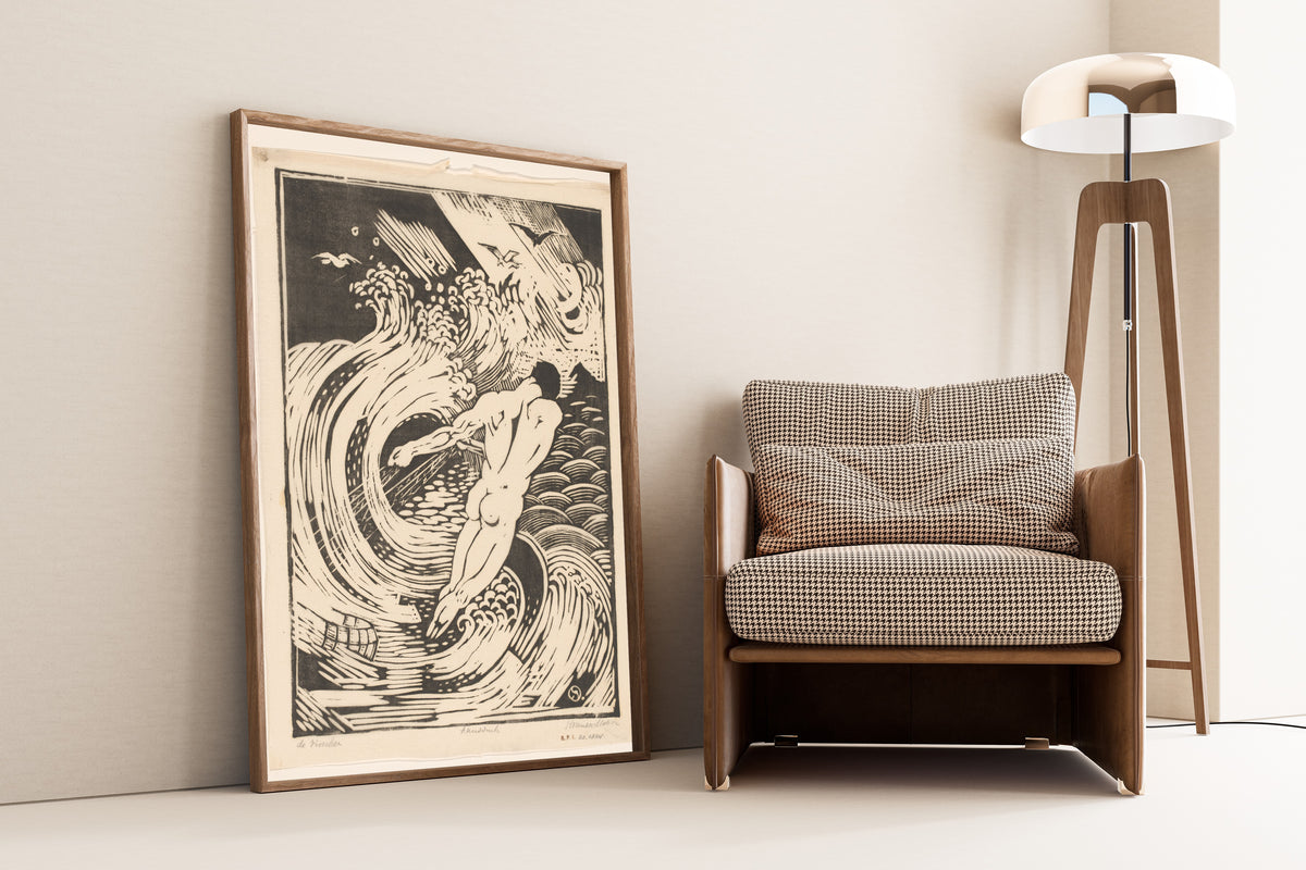 Henri van der Stok — De visscher [The fisherman] | Art Deco Woodcut Print