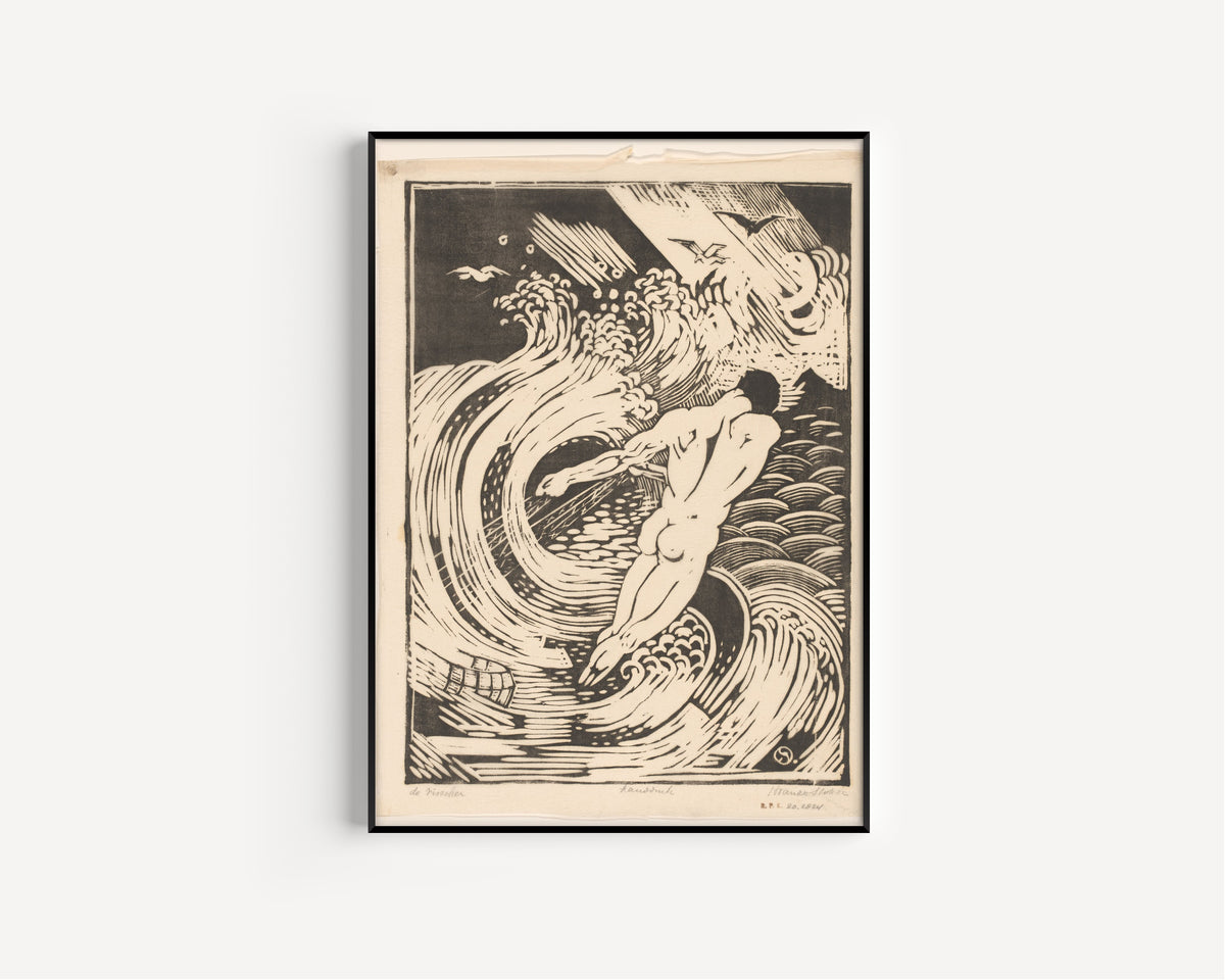 Henri van der Stok — De visscher [The fisherman] | Art Deco Woodcut Print