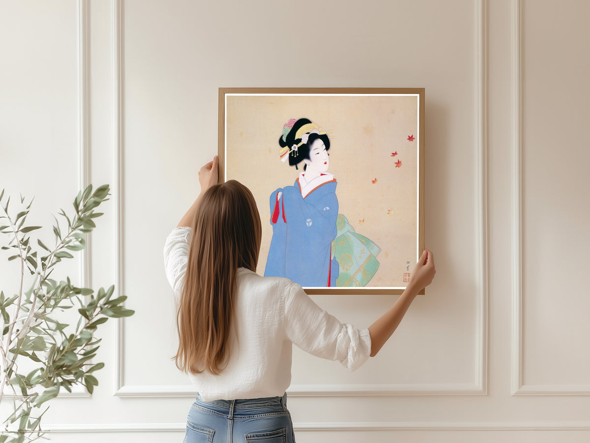 Deep Autumn by Uemura Shōen — shown framed on a wall