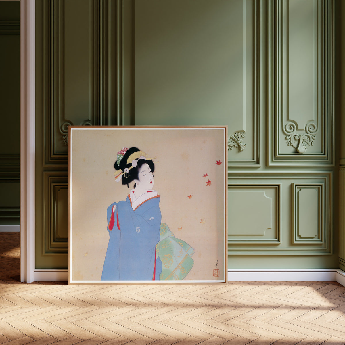 Deep Autumn by Uemura Shōen — shown framed on a wall