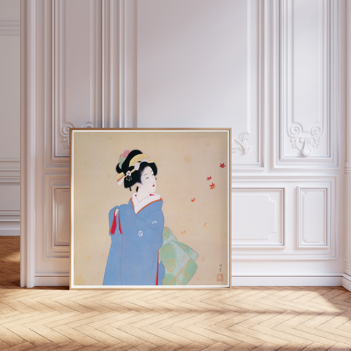 Deep Autumn by Uemura Shōen — shown framed on a wall