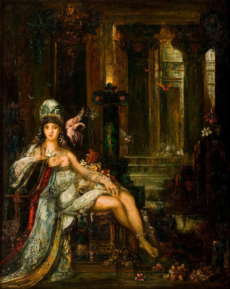 Gustave Moreau — Delilah | Art Print shown to scale on a wall above a sofa