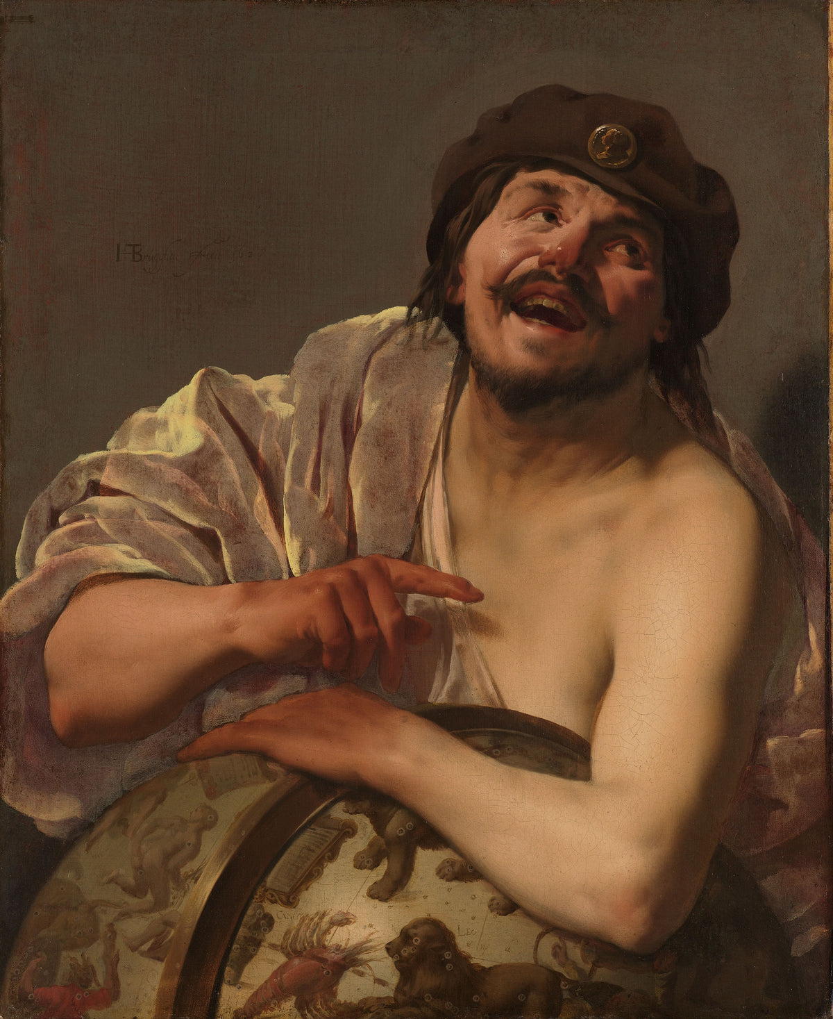 Democritus by Hendrick ter Brugghen — The laughing philosopher roars over a celestial globe