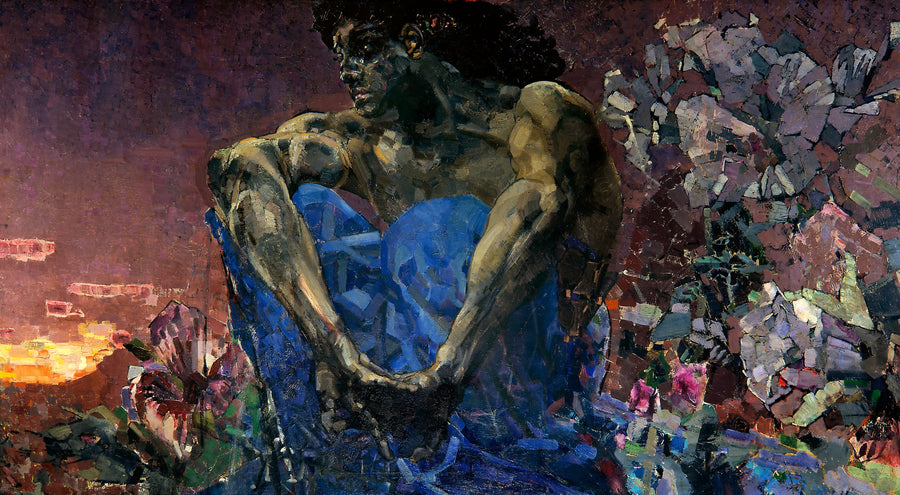 Mikhail Vrubel — Demon Seated | Art Print shown to scale on a wall above a sofa