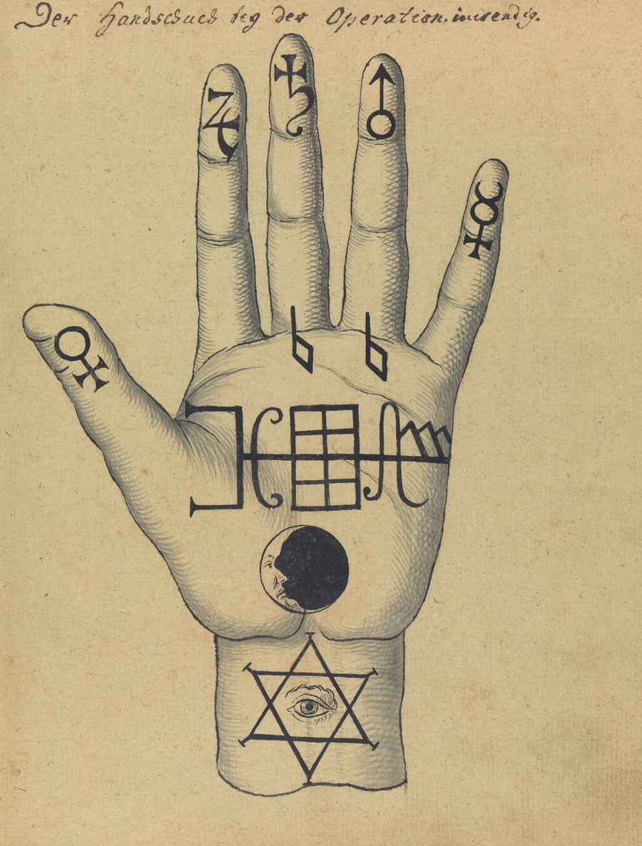Der Handschuch bey der Operation inwendig | Esoteric Art Print shown to scale on a wall above a sofa