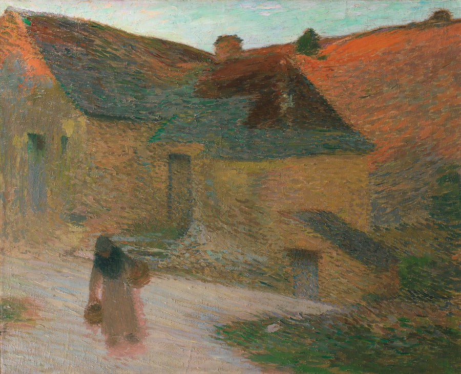 Henri Martin — Derniers rayons, une ferme dans le Lot | Pointillist Landscape Print shown to scale on a wall above a sofa