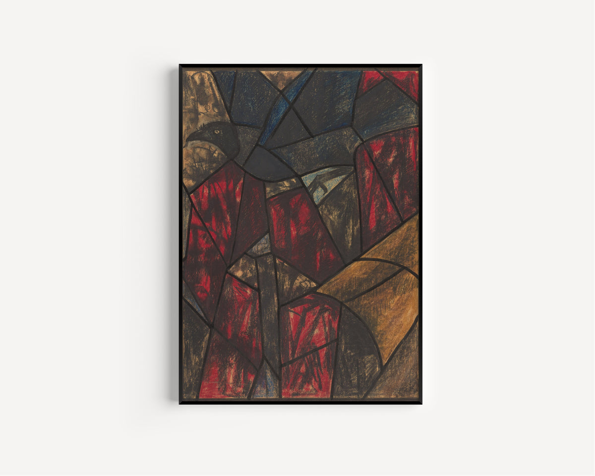 Richard Roland Holst — Design for a Window, Utrecht Cathedral [Black Bird Above Crimson] | Stained Glass Design Art Print