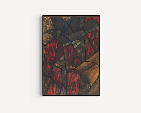 Richard Roland Holst — Design for a Window, Utrecht Cathedral [Black Bird Above Crimson] | Stained Glass Design Art Print