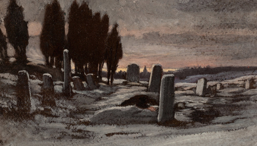 Elihu Vedder — Desolation | Symbolist Art Print shown to scale on a wall above a sofa
