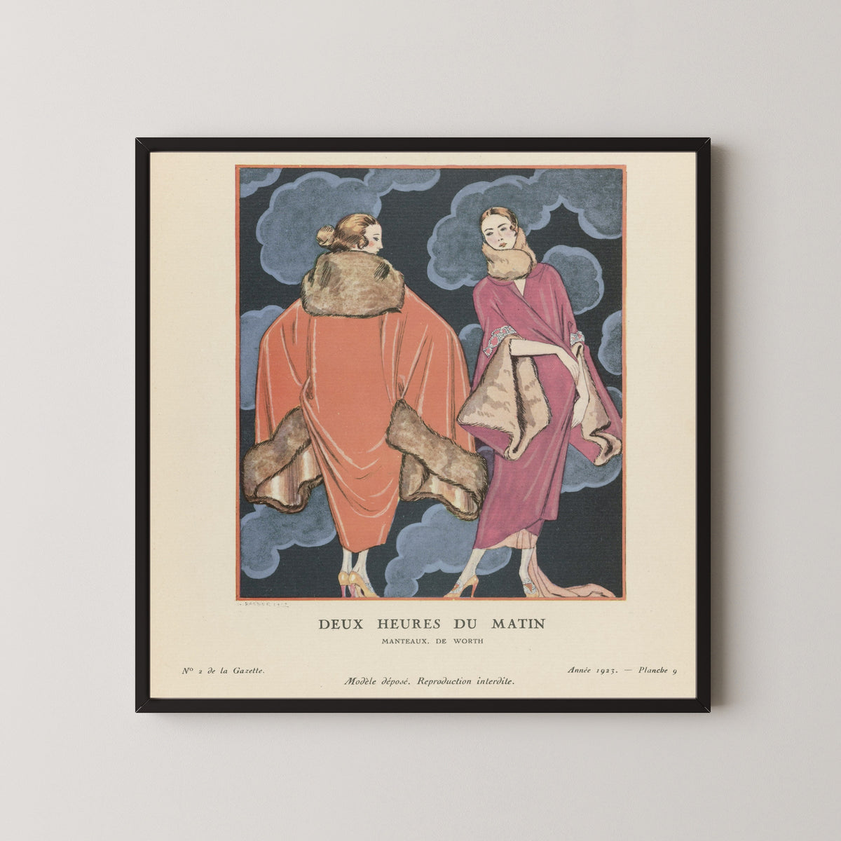 George Barbier — Deux heures du matin, manteaux de Worth | Art Deco Fashion Print