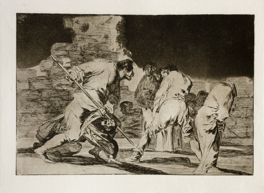 Francisco de Goya — Disparate cruel (Cruel Folly), from Los Disparates | Etching Print shown to scale on a wall above a sofa