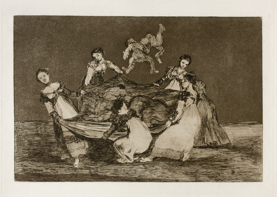 Francisco de Goya — Disparate femenino (Feminine Folly), from Los Disparates | Etching Print shown to scale on a wall above a sofa