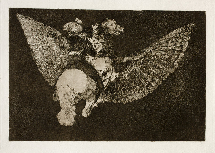 Francisco de Goya — Disparate volante (Flying Folly), from Los Disparates | Etching Print shown to scale on a wall above a sofa