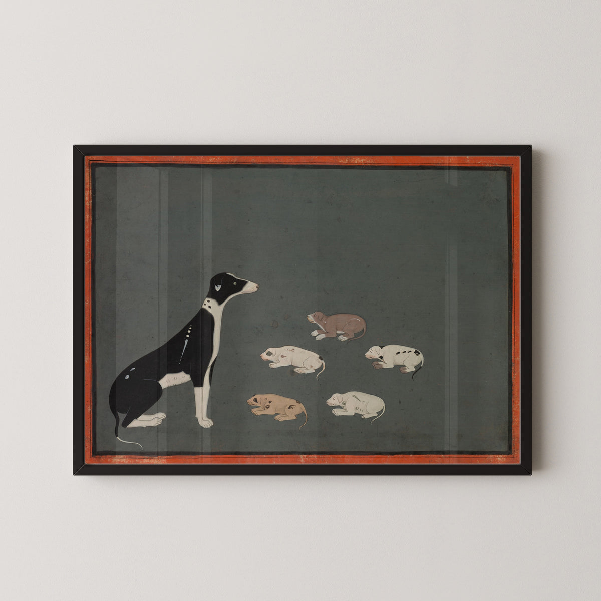 Sawar or Ajmer school — Dog with Pups | Indian Miniature Painting Print