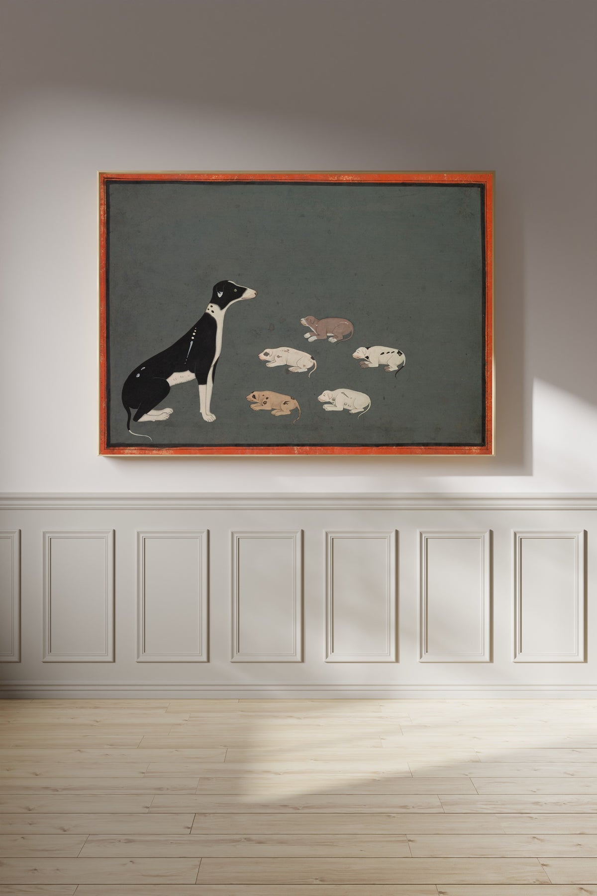 Sawar or Ajmer school — Dog with Pups | Indian Miniature Painting Print