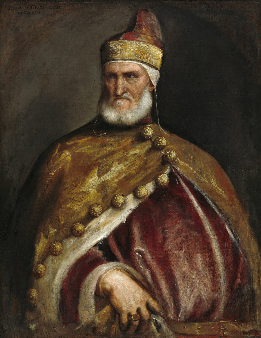Titian — Doge Andrea Gritti | Fine Art Print shown to scale on a wall above a sofa