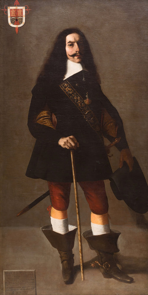 Don Juan Bazo de Moreda by Francisco de Zurbarán — A full-length man in black, red breeches and spurred boots