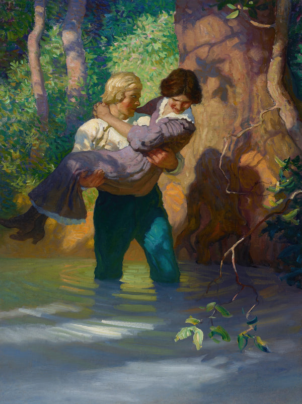 N. C. Wyeth — ‘Don’t let me fall,’ she begged | Illustration Art Print