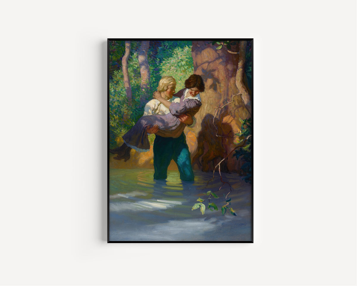 N. C. Wyeth — ‘Don’t let me fall,’ she begged | Illustration Art Print