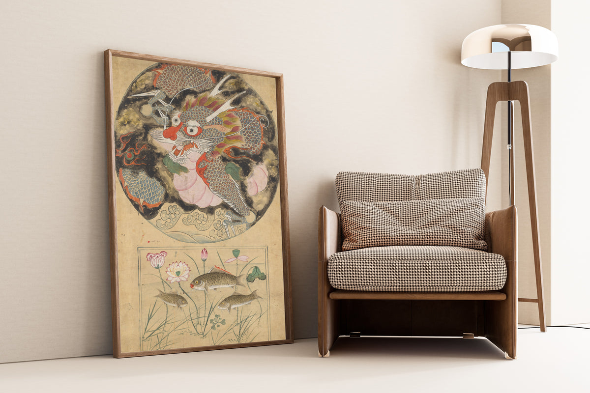 Korean painter (unidentified) — Dragon and Carp | Korean Painting Art Print