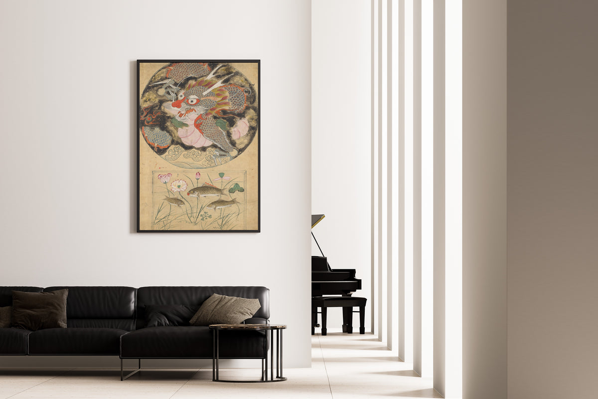 Korean painter (unidentified) — Dragon and Carp | Korean Painting Art Print