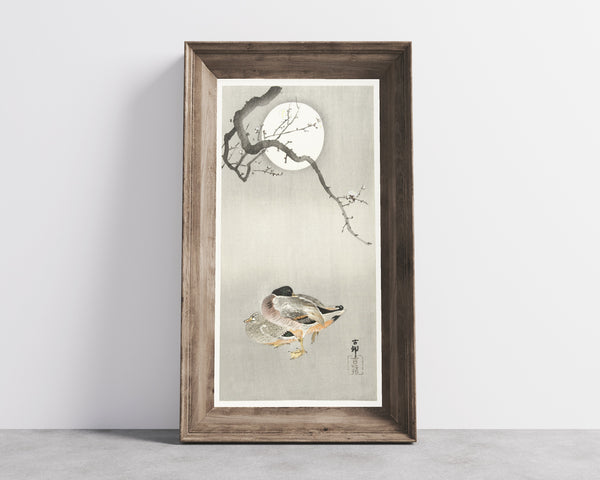 Ohara Koson — Ducks at Full Moon | Japanese Bird & Flower Woodblock Print