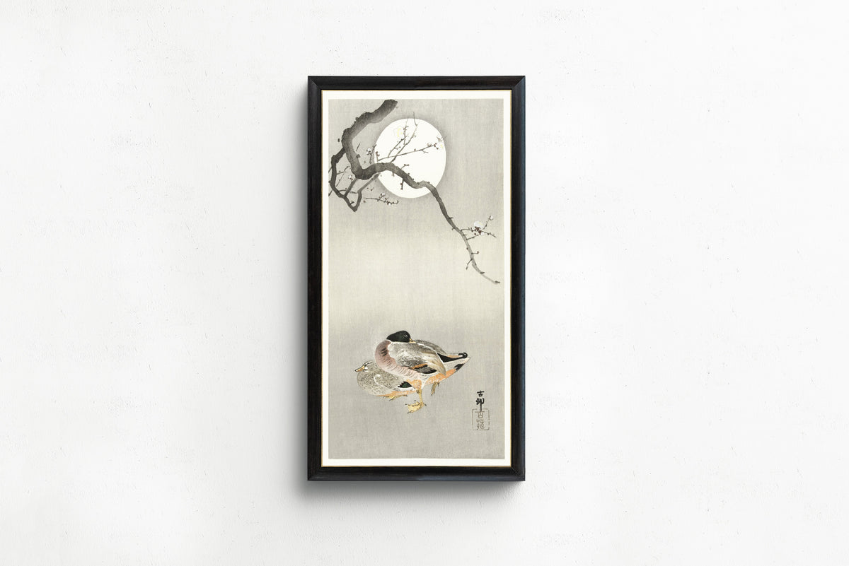 Ohara Koson — Ducks at Full Moon | Japanese Bird & Flower Woodblock Print